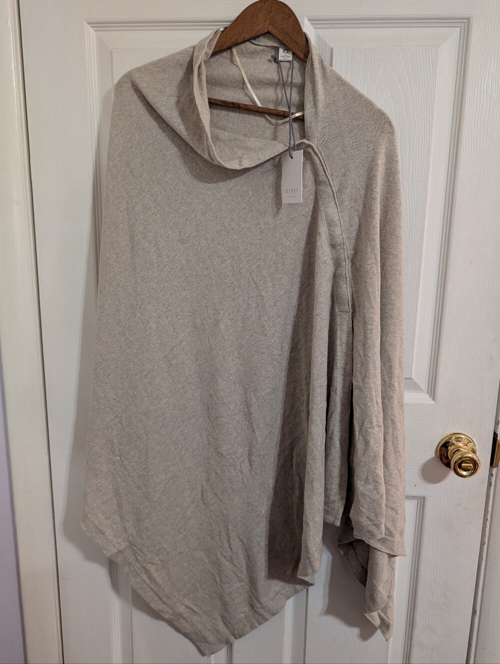 New Zestt Organic Womens Sweater Poncho Beige Tan Cape Cotton One Size NWT